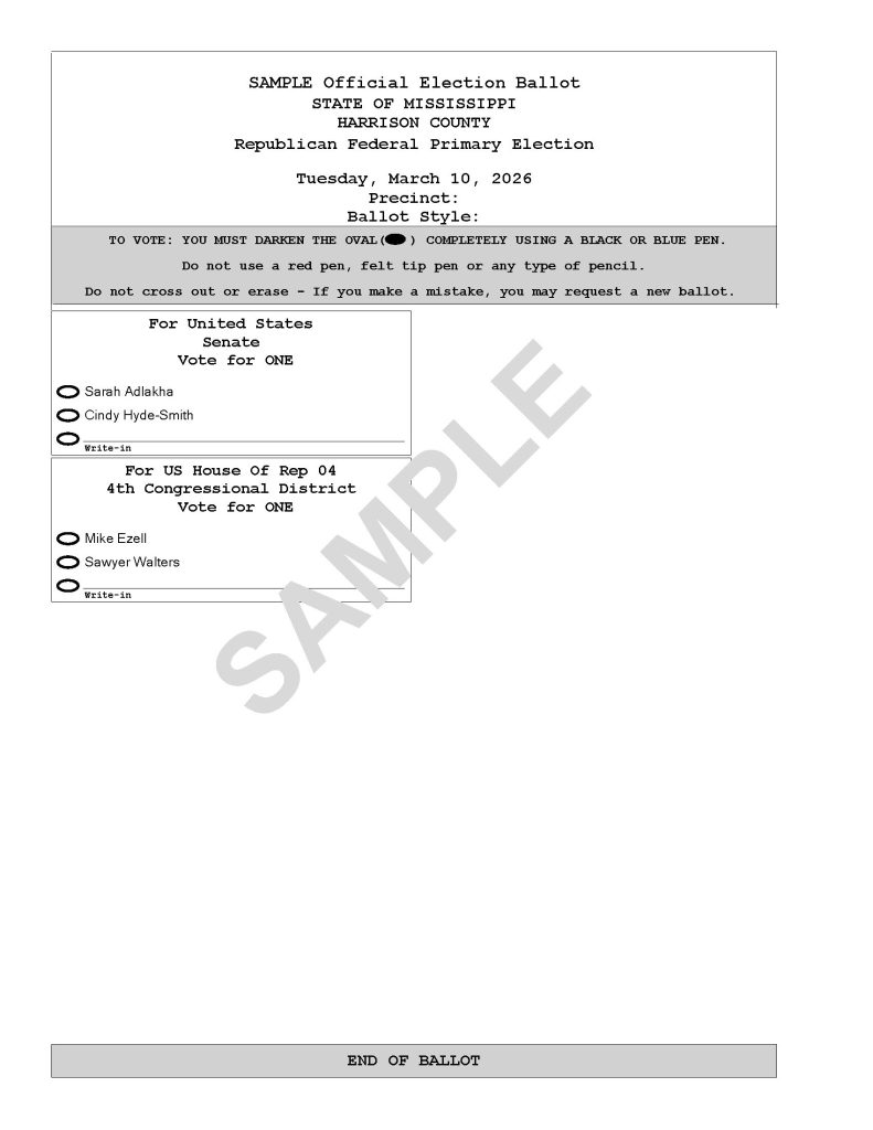 Republican Primary Election Sample Ballot March 10, 2026
